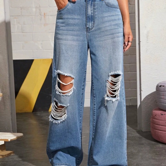 SHEIN Denim - High Waisted Distressed Baggy Jeans